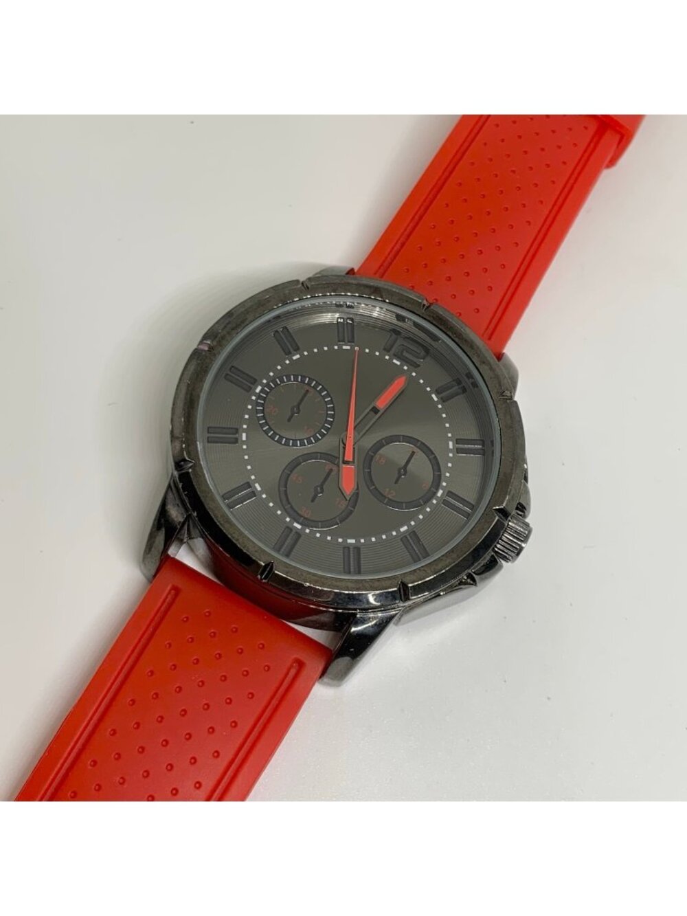 FMD men’s black tone watch 52mm quartz analog case thickness 16mm running